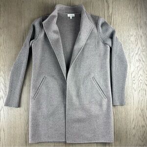 Kinross Cashmere Open Front Ribbed Sleeve Coat Gray XS